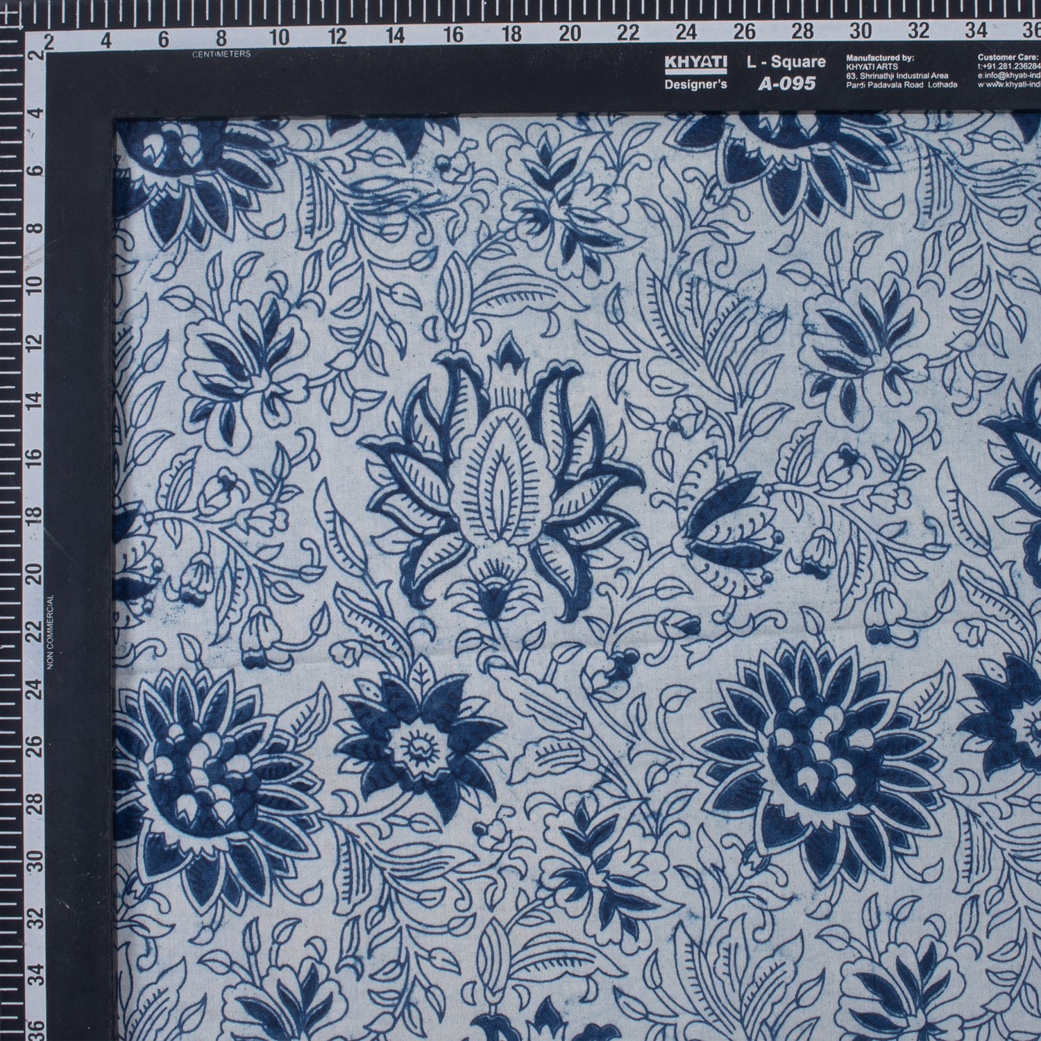 Floral Hand Block Print Indigo Fabric for Dress