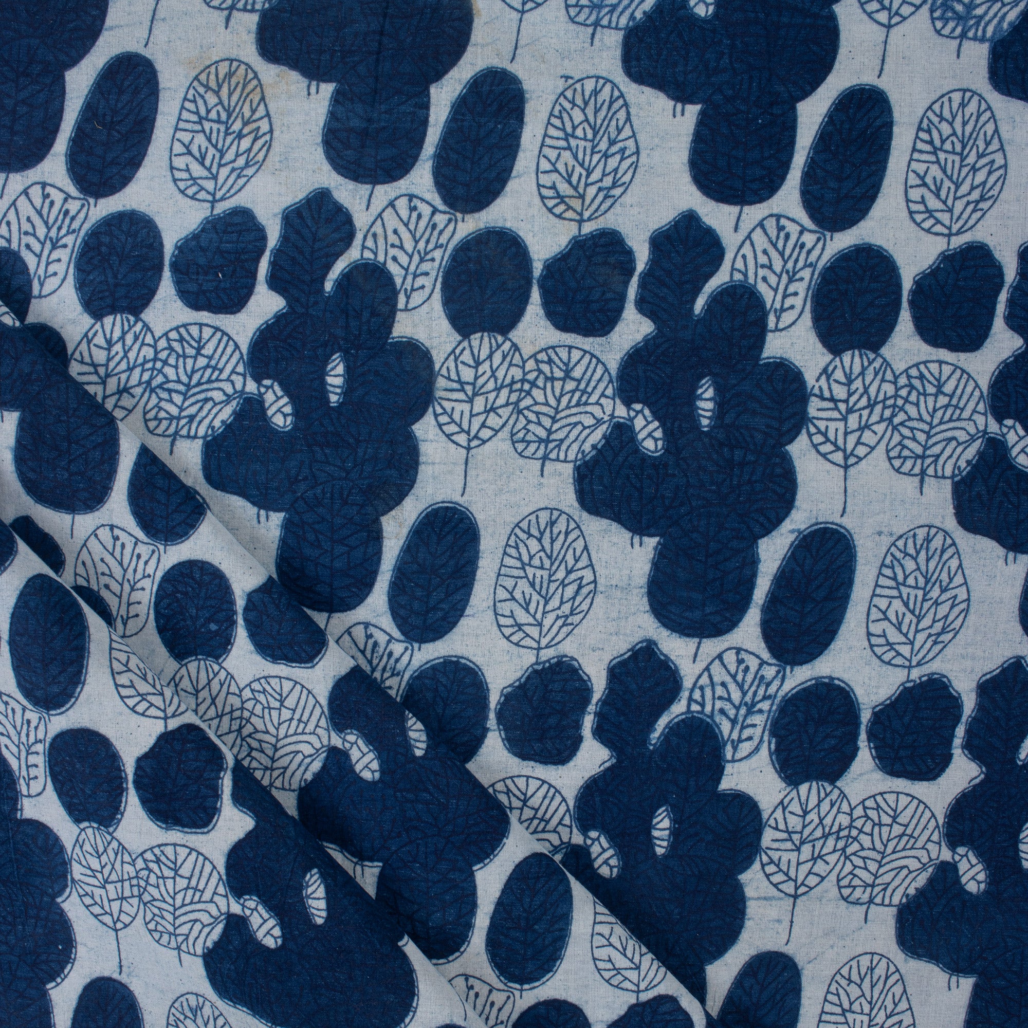 Indigo Blue Block Printed Cotton Fabric by the Yard