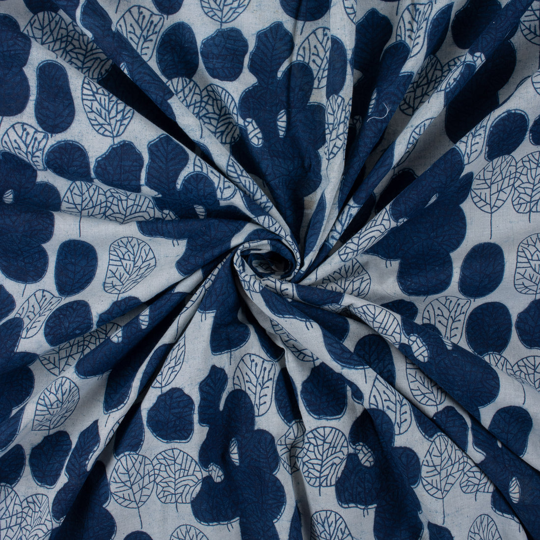 Indigo Blue Block Printed Cotton Fabric by the Yard