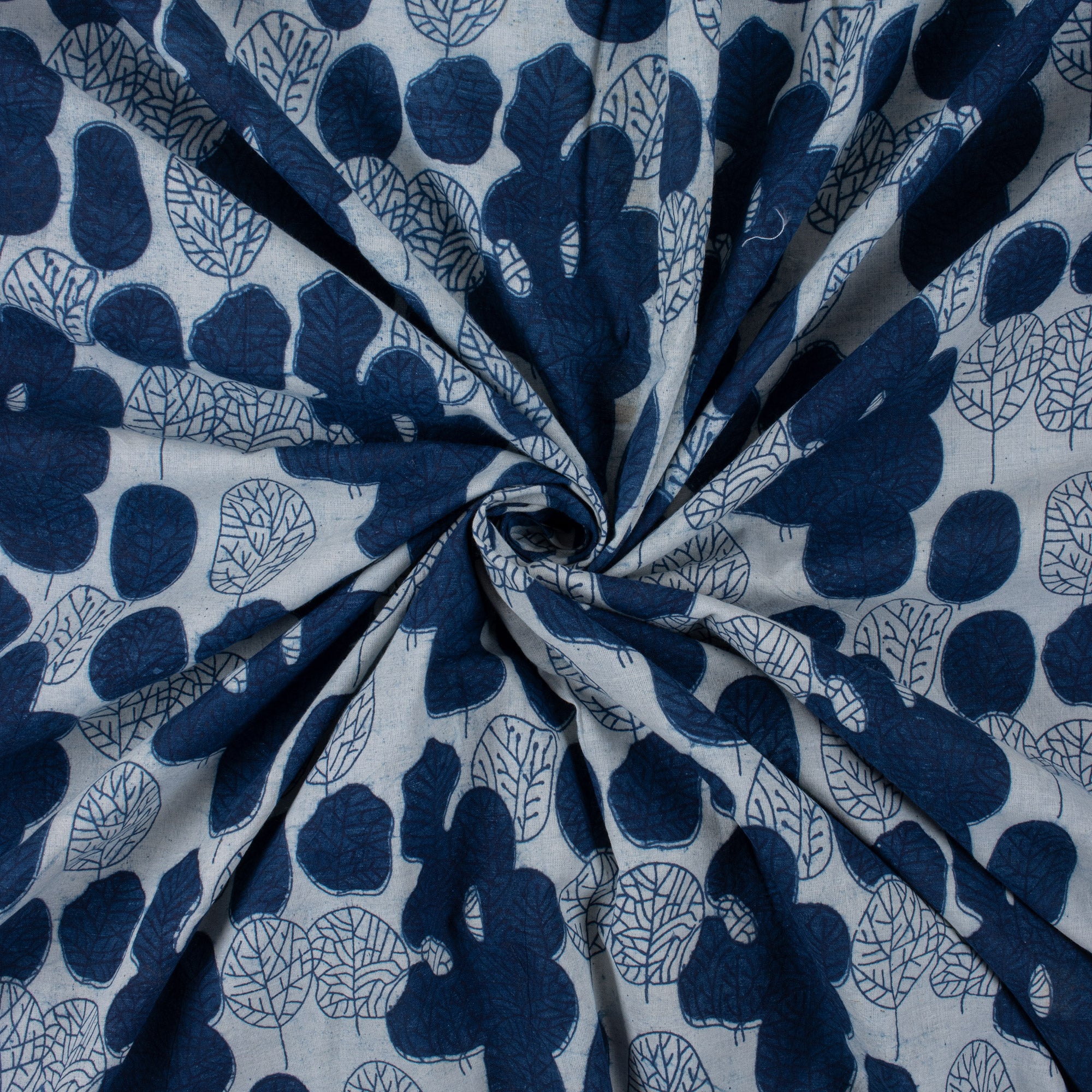 Indigo Blue Block Printed Cotton Fabric by the Yard