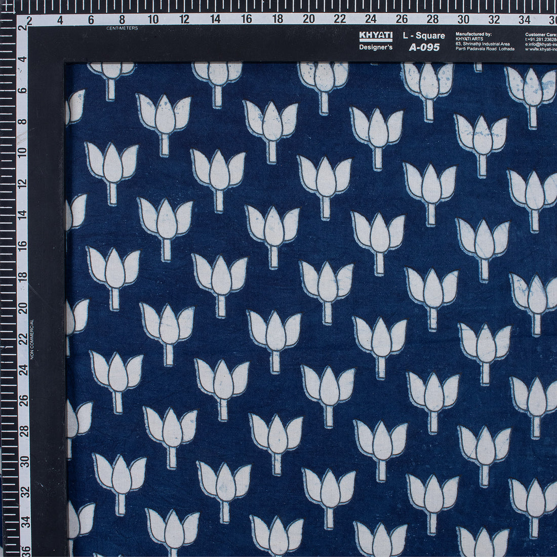 Premium Lotus Flower Hand Block Indigo Print Fabric