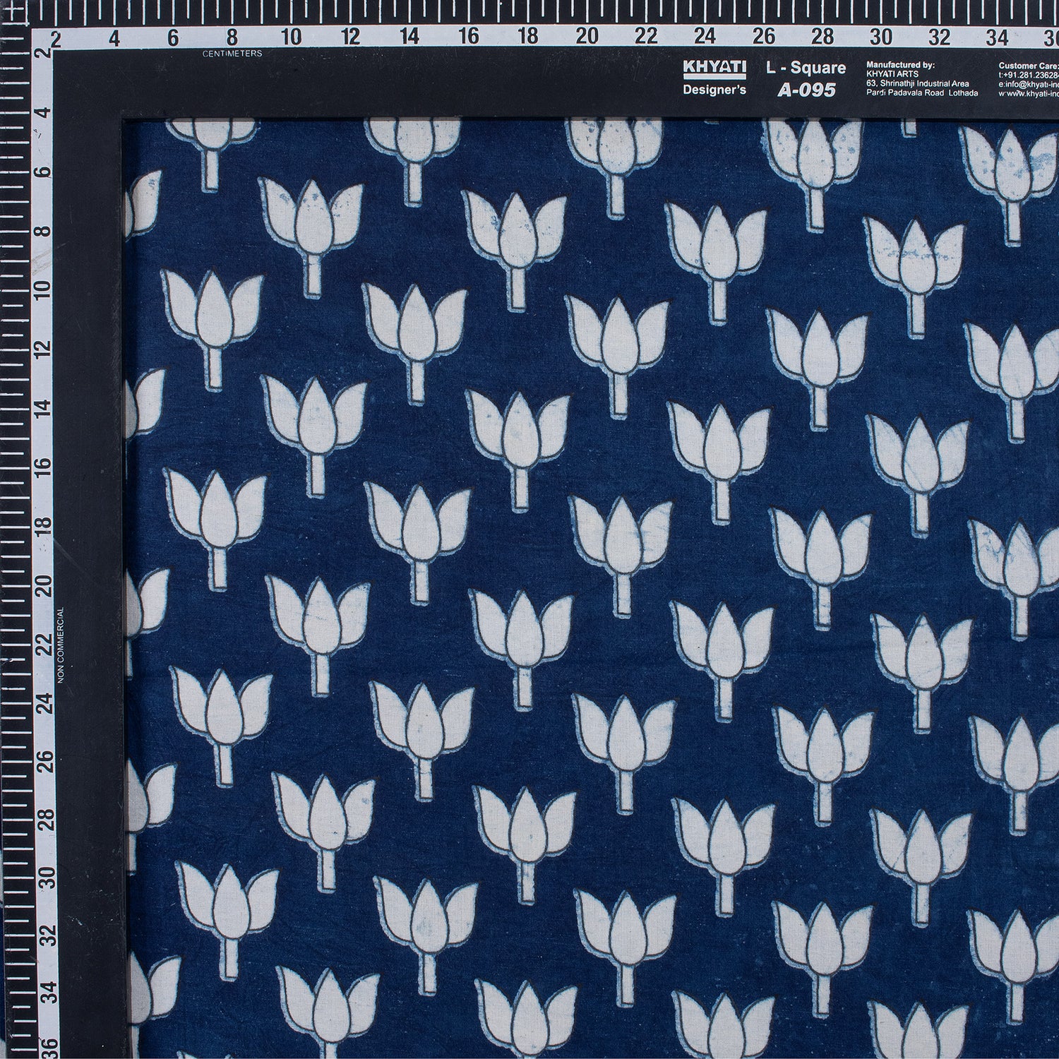 Premium Lotus Flower Hand Block Indigo Print Fabric