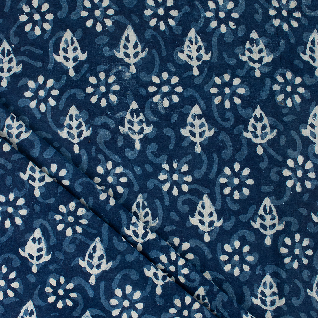 Organic Cotton Indigo Blue Block Print Fabric
