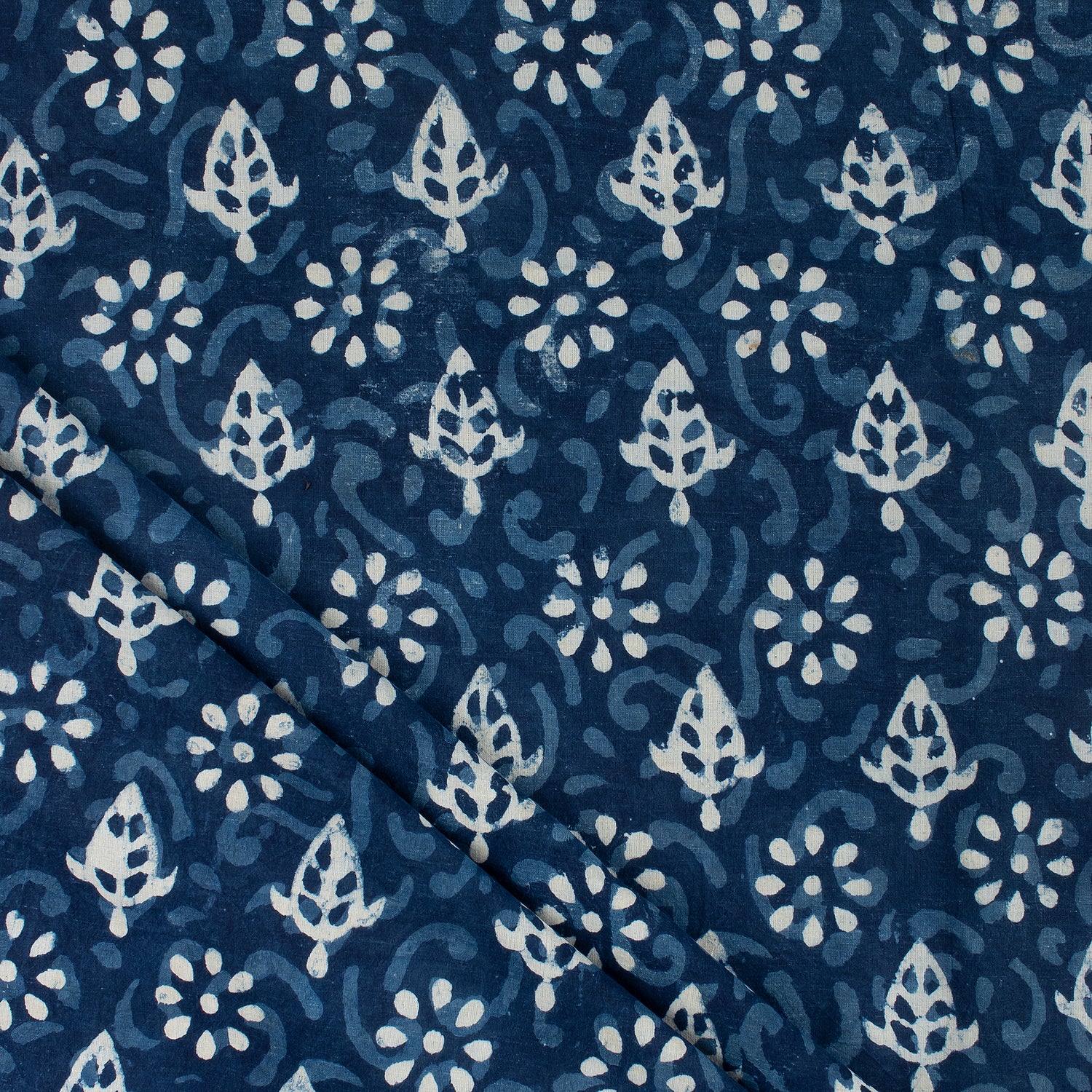 Organic Cotton Indigo Blue Block Print Fabric