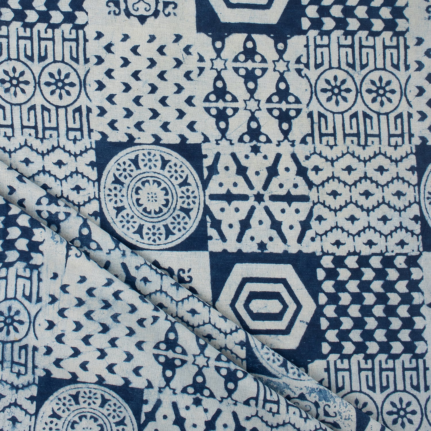 Soft Indigo Blue Hand Block Printed Fabric by Yard