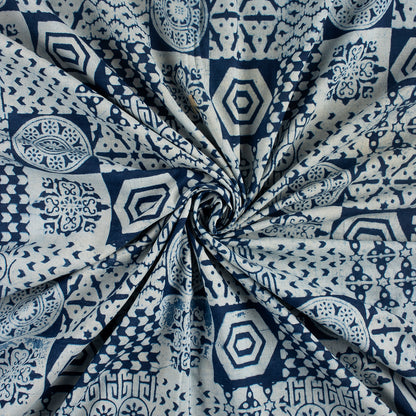 Soft Indigo Blue Hand Block Printed Fabric by Yard