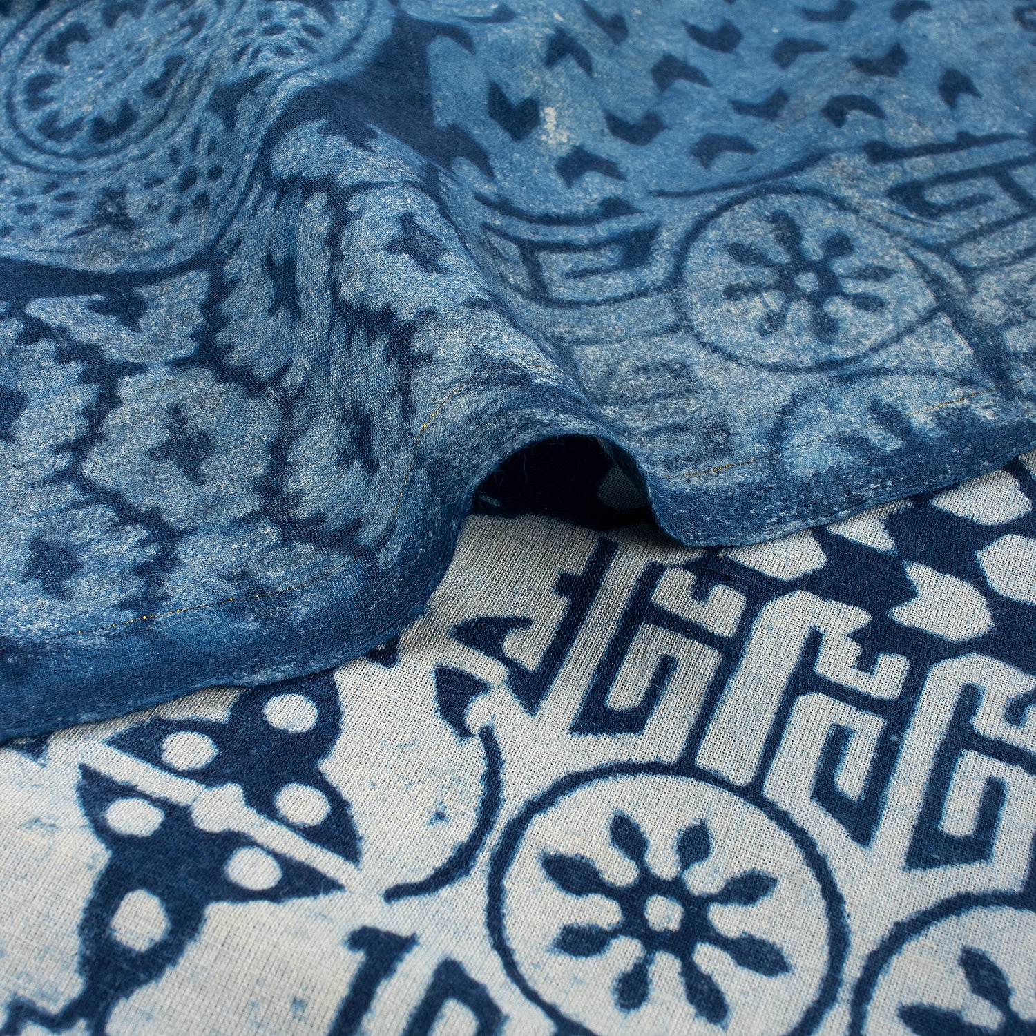 Soft Indigo Blue Hand Block Printed Fabric by Yard