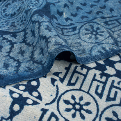 Soft Indigo Blue Hand Block Printed Fabric by Yard