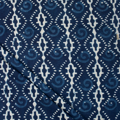 Geometric Hand Block Printed Indigo Blue Fabric