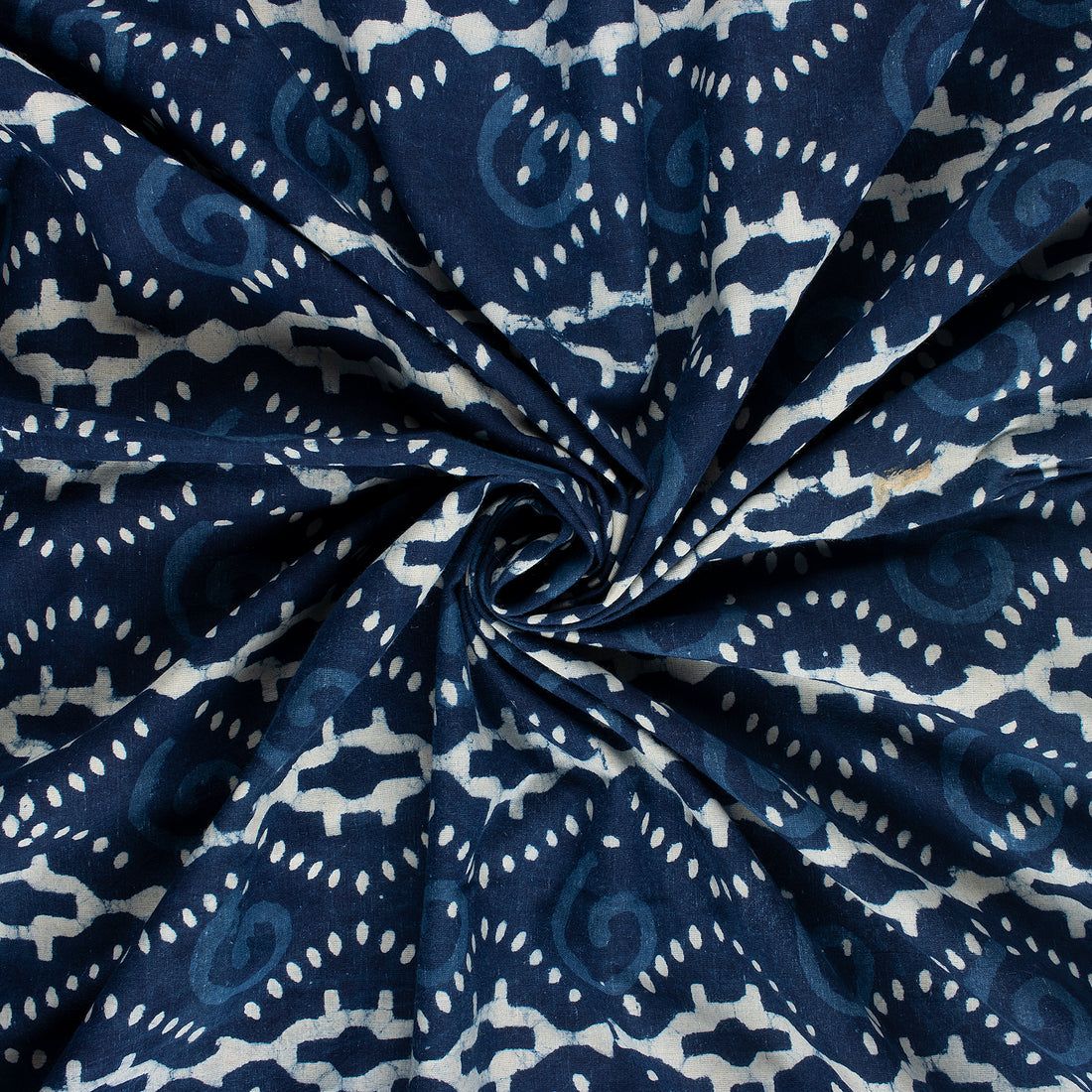 Geometric Hand Block Printed Indigo Blue Fabric