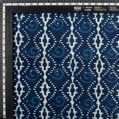 Geometric Hand Block Printed Indigo Blue Fabric
