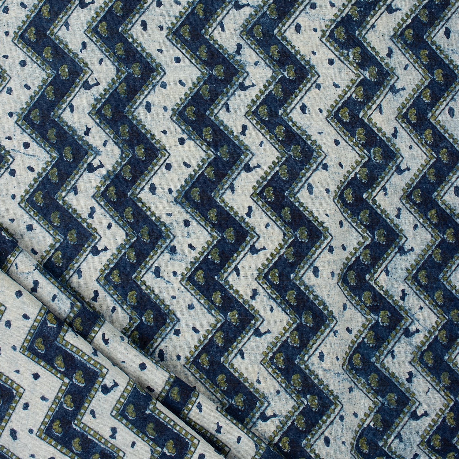 Zig Zag Indigo Blue Hand Block Printed Fabric