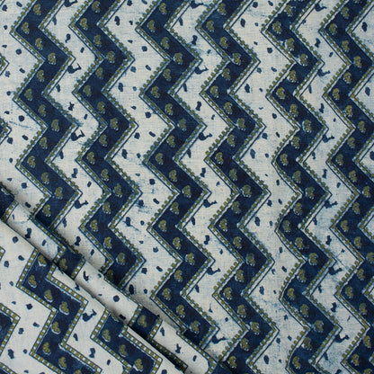 Zig Zag Indigo Blue Hand Block Printed Fabric