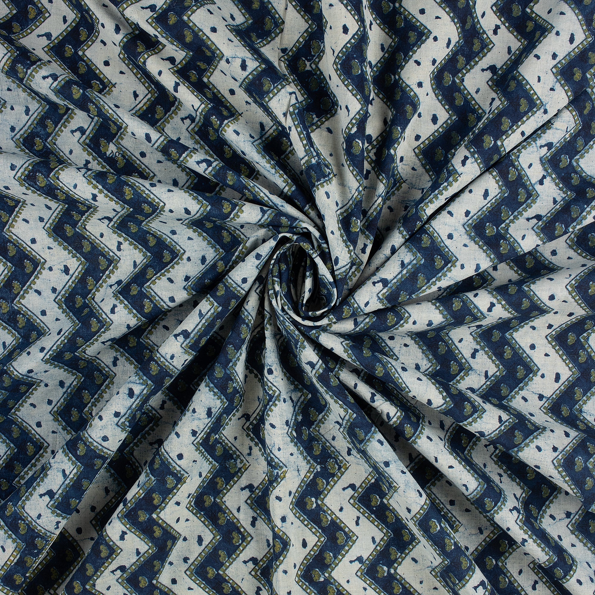 Zig Zag Indigo Blue Hand Block Printed Fabric