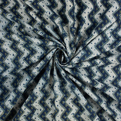 Zig Zag Indigo Blue Hand Block Printed Fabric