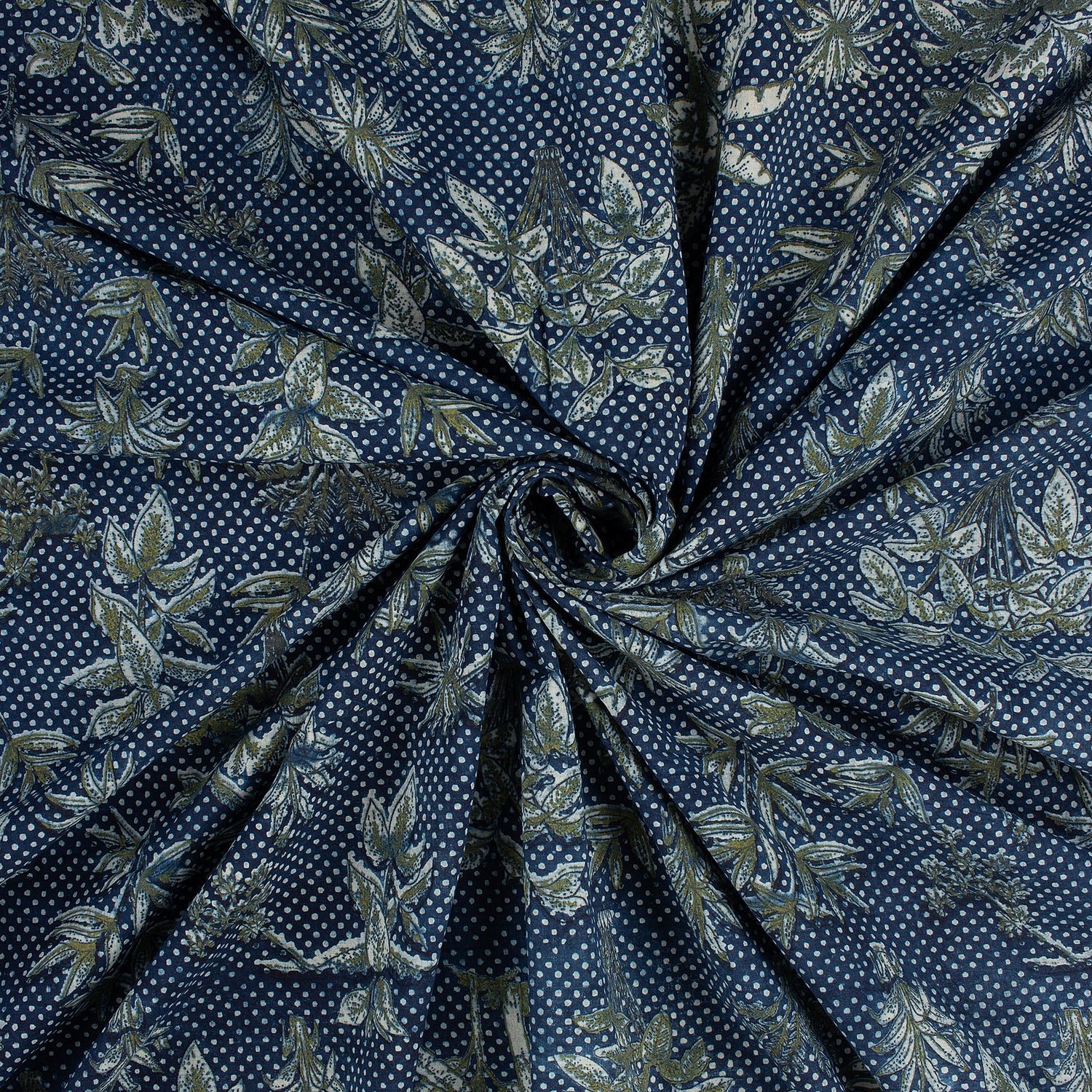 Indigo Blue Floral 100% Cotton Fabric