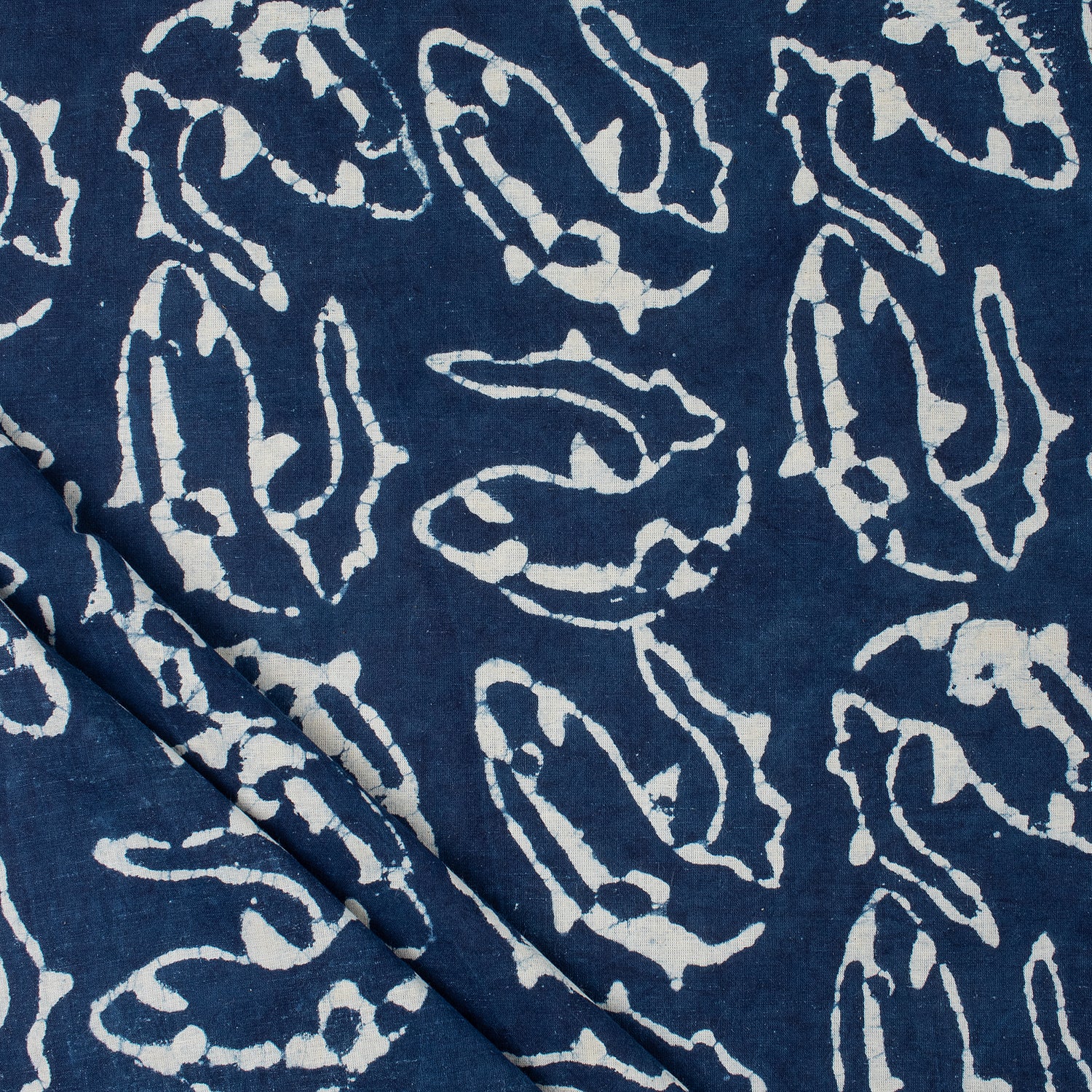 Newly Fish Block Print Indigo Cotton Fabric