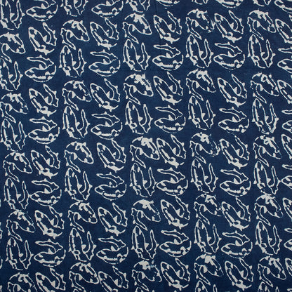 Newly Fish Block Print Indigo Cotton Fabric