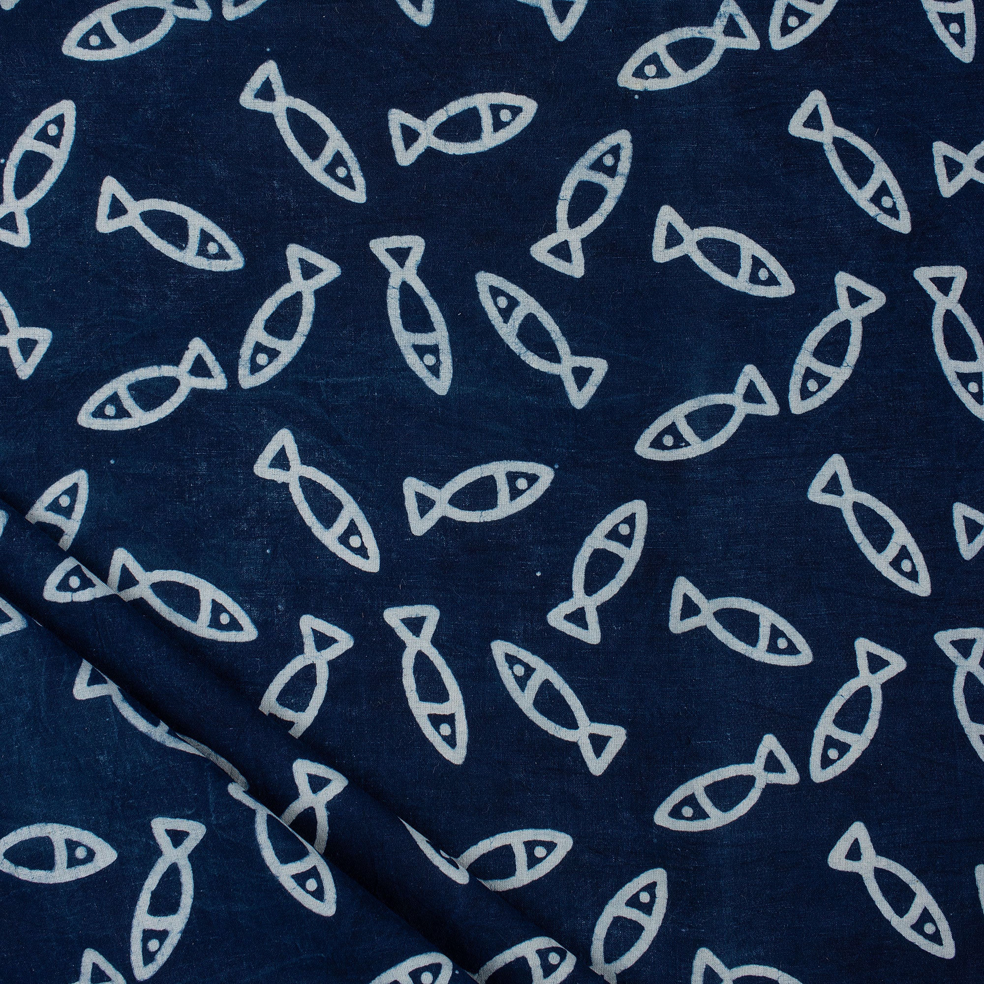 Indigo Blue Fish Block Print Fabric for Kurti