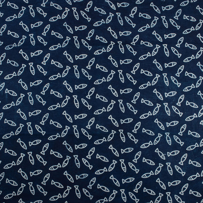 Indigo Blue Fish Block Print Fabric for Kurti