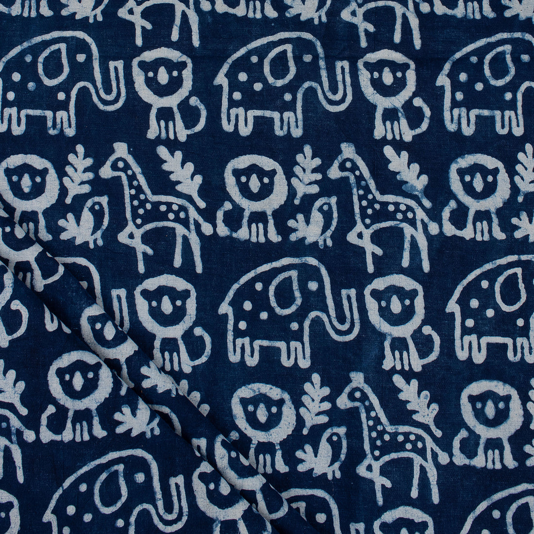 Hand Block Animal Printed Indigo Dye Fabric by the Yard