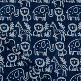 Hand Block Animal Printed Indigo Dye Fabric by the Yard