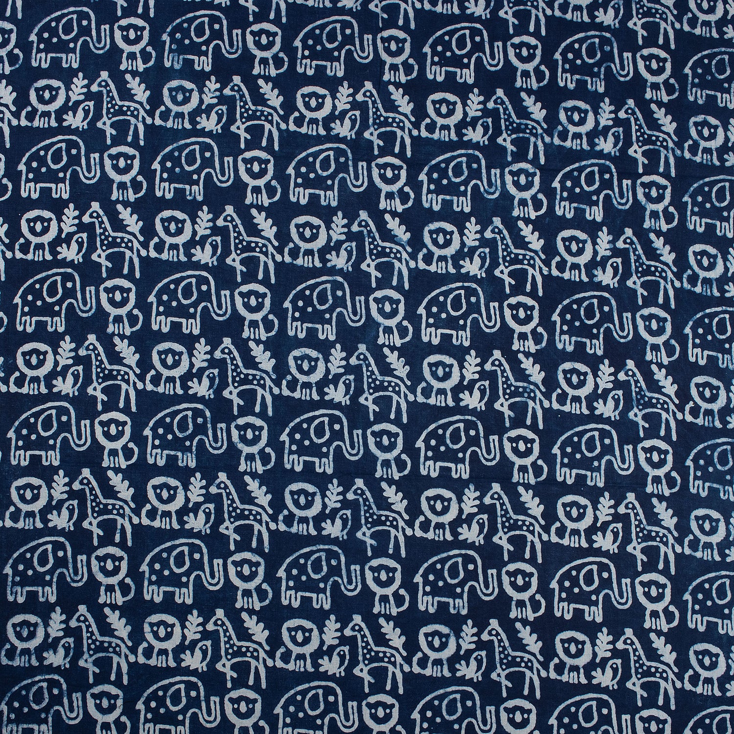 Hand Block Animal Printed Indigo Dye Fabric by the Yard