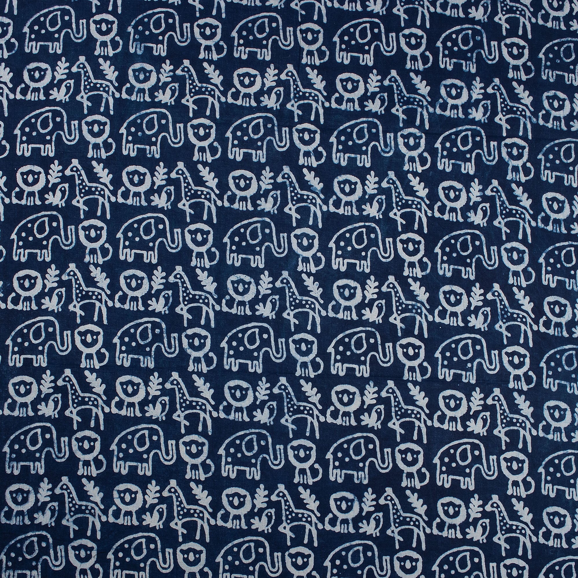 Hand Block Animal Printed Indigo Dye Fabric by the Yard