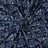 Hand Block Animal Printed Indigo Dye Fabric by the Yard