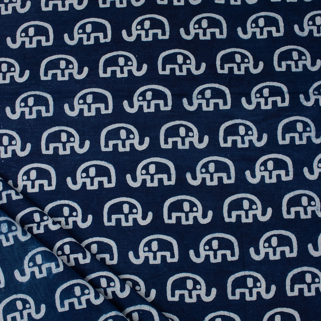 Elephant Indigo Blue Hand Block Print Fabric