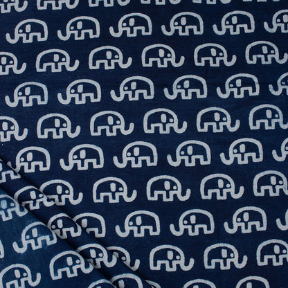 Elephant Indigo Blue Hand Block Print Fabric