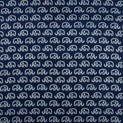 Elephant Indigo Blue Hand Block Print Fabric