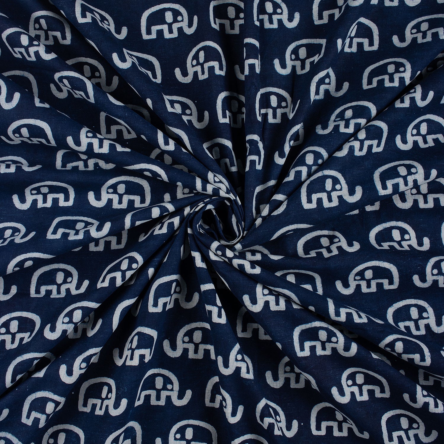 Elephant Indigo Blue Hand Block Print Fabric