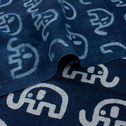 Elephant Indigo Blue Hand Block Print Fabric