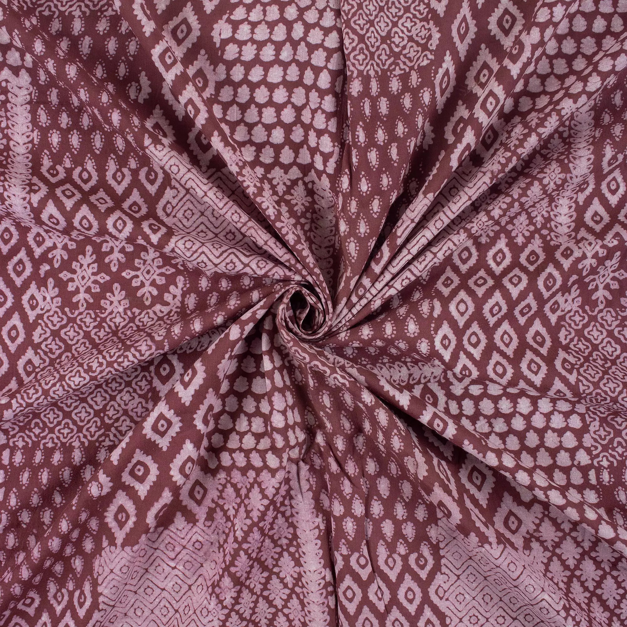 Brown Block Printed Cotton Kashish Fabric
