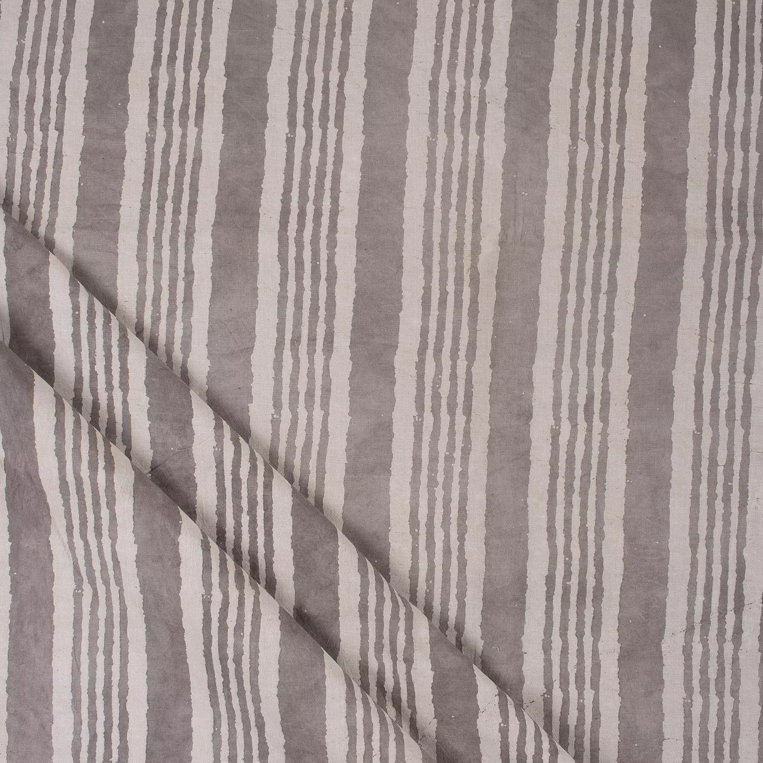Kashish Gray Stripe Block Printed Indian Cotton Fabric
