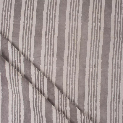 Kashish Gray Stripe Block Printed Indian Cotton Fabric