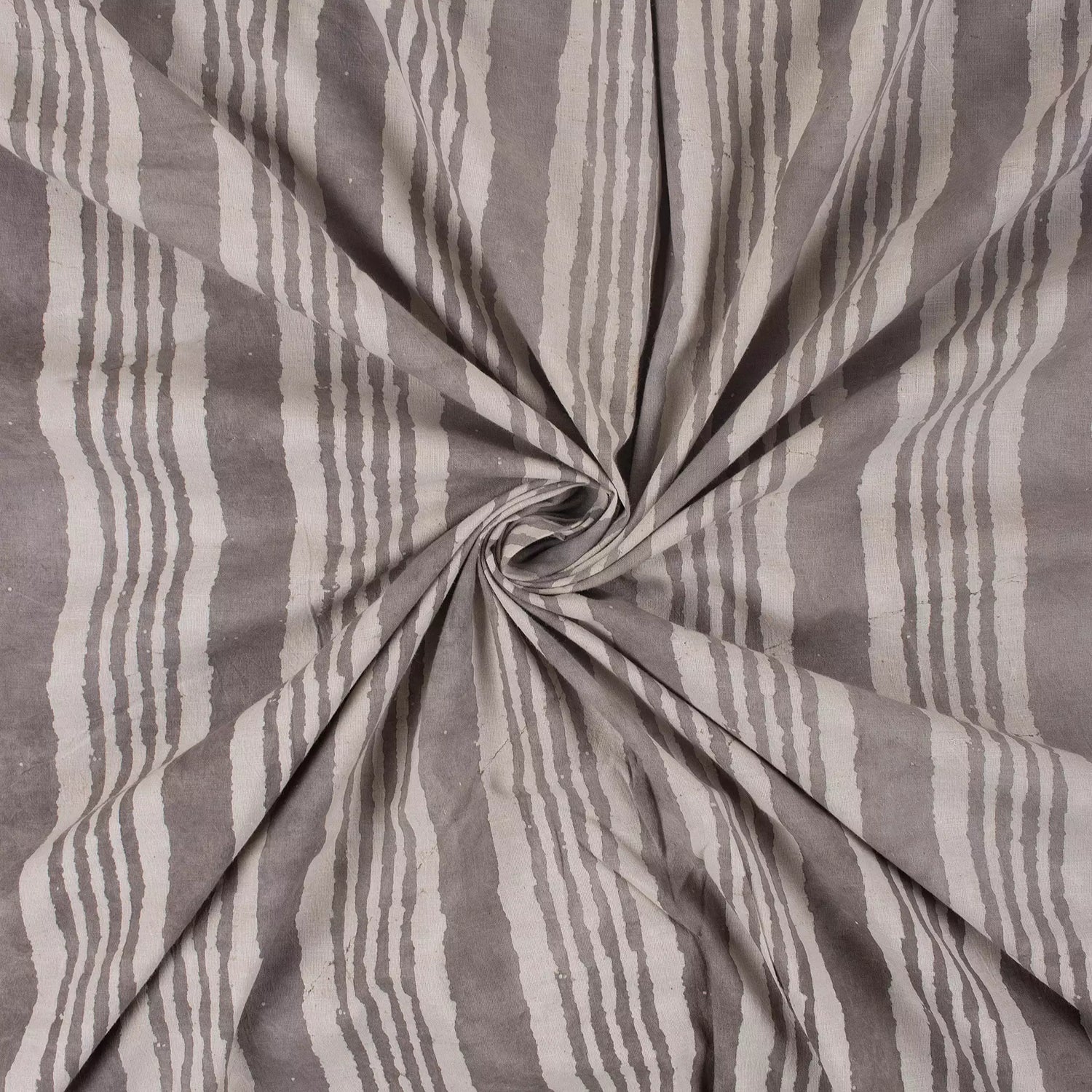 Kashish Gray Stripe Block Printed Indian Cotton Fabric