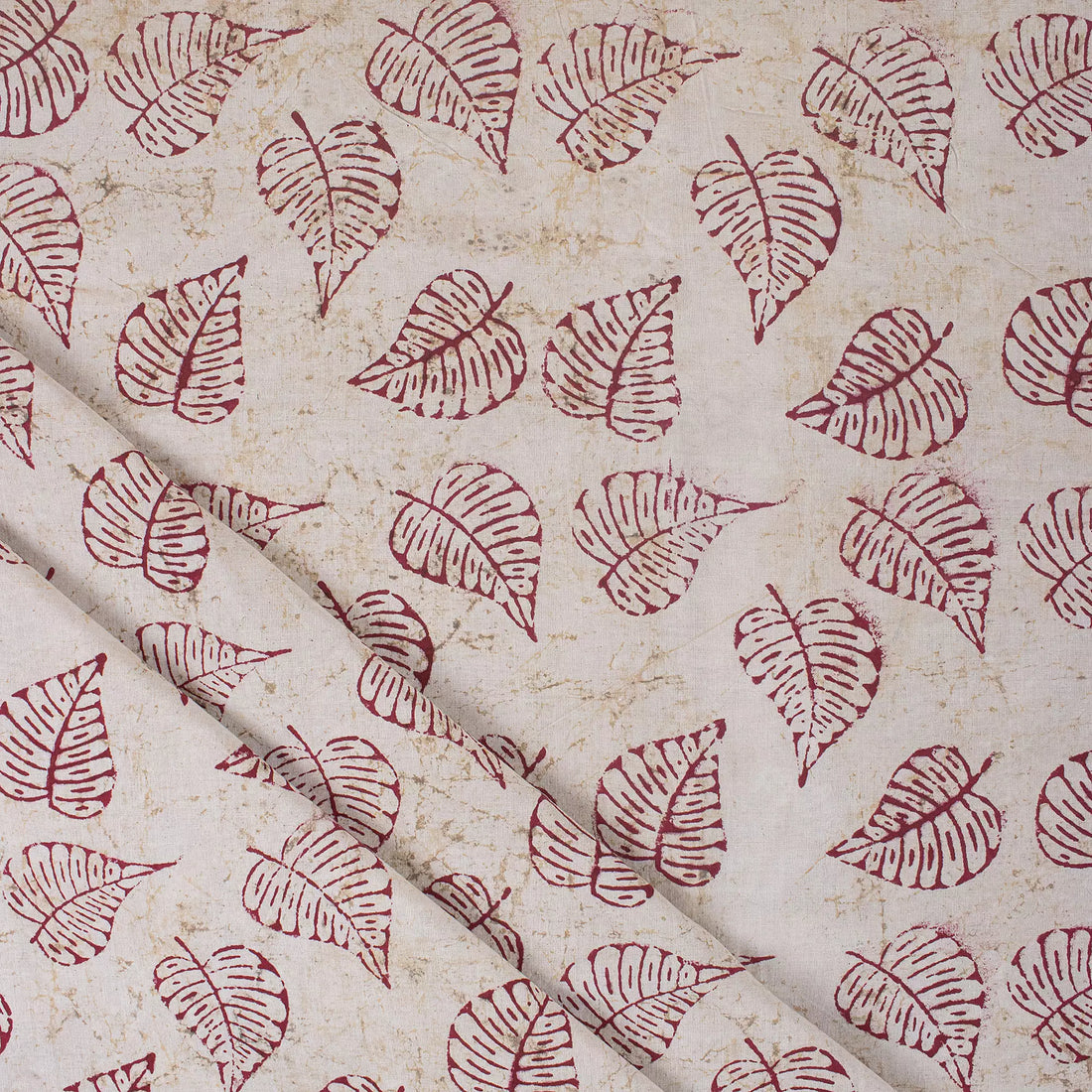 Red Leaf Block Printed Kashish Sewing Craft Fabric