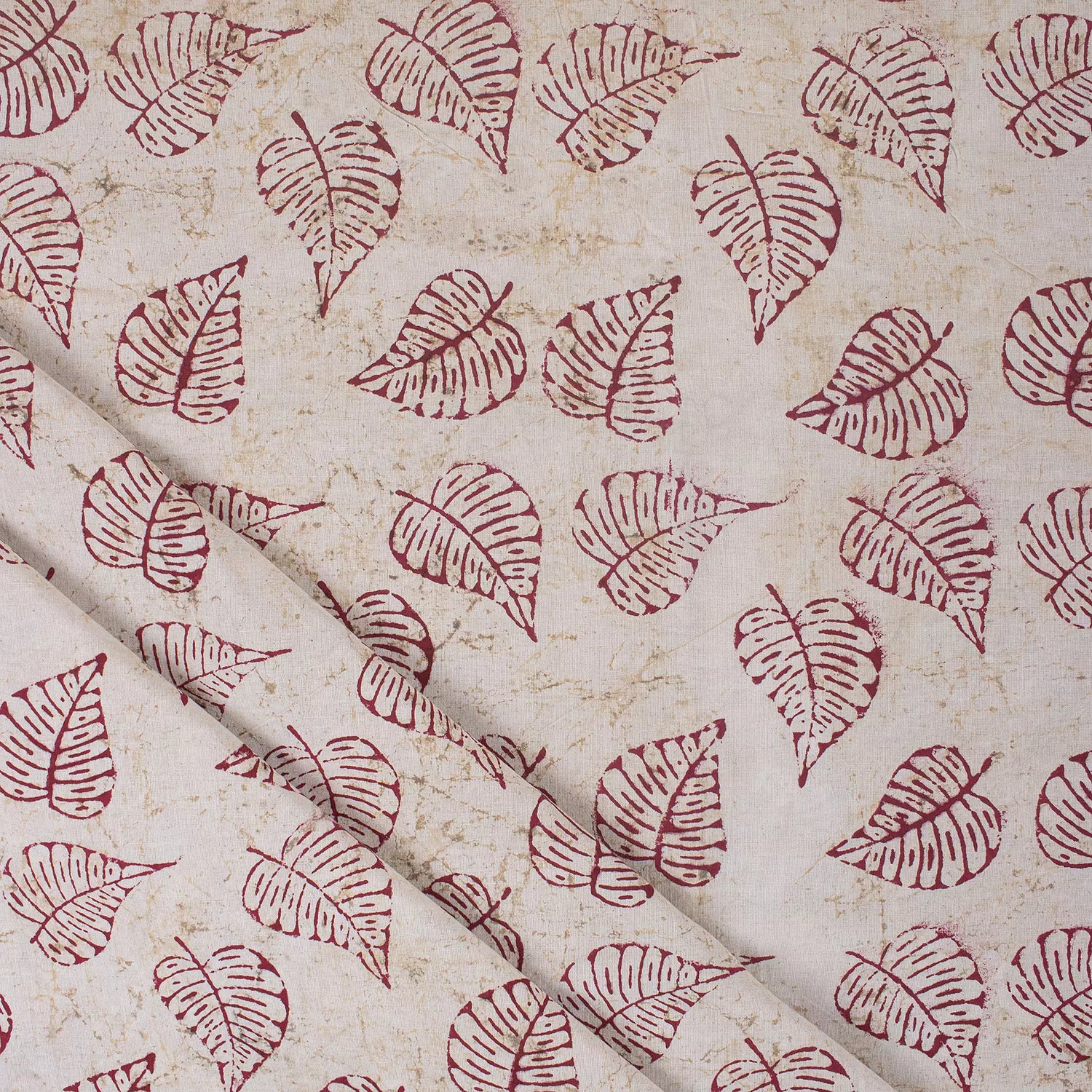 Red Leaf Block Printed Kashish Sewing Craft Fabric