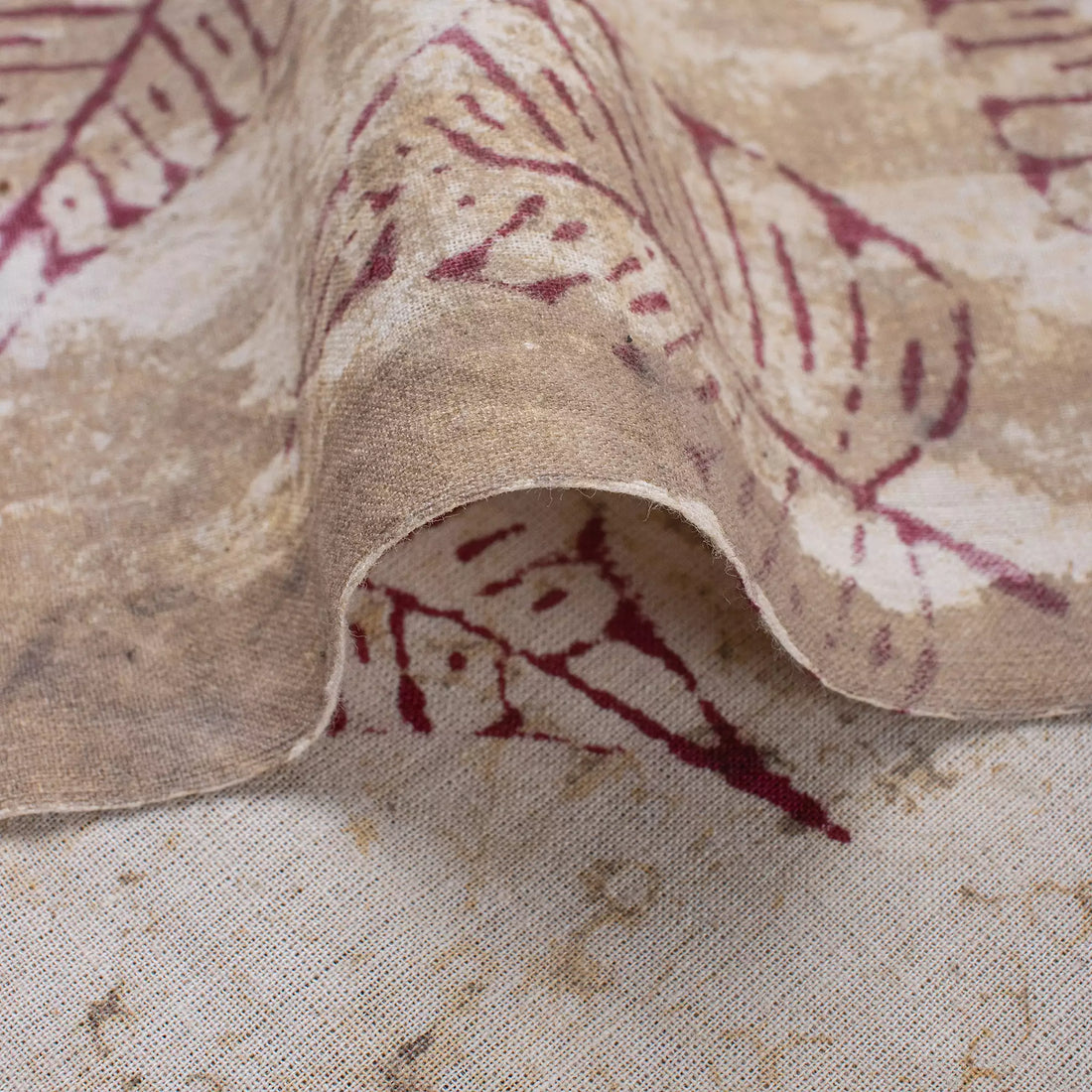 Red Leaf Block Printed Kashish Sewing Craft Fabric