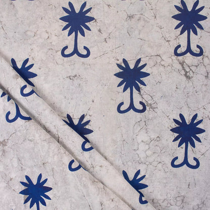 Blue Floral Block Printed Kashish Fabric for Clothing