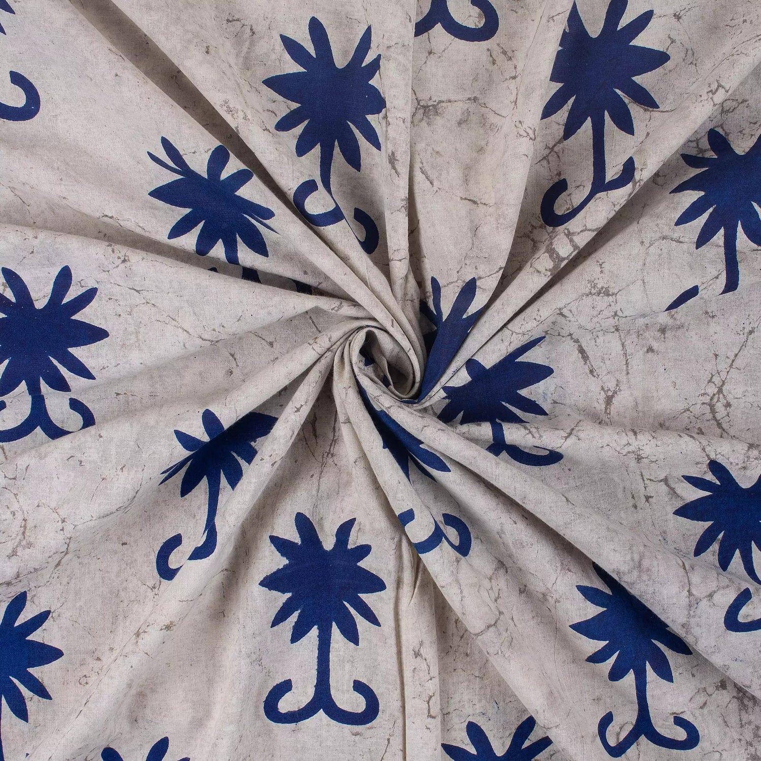Blue Floral Block Printed Kashish Fabric for Clothing