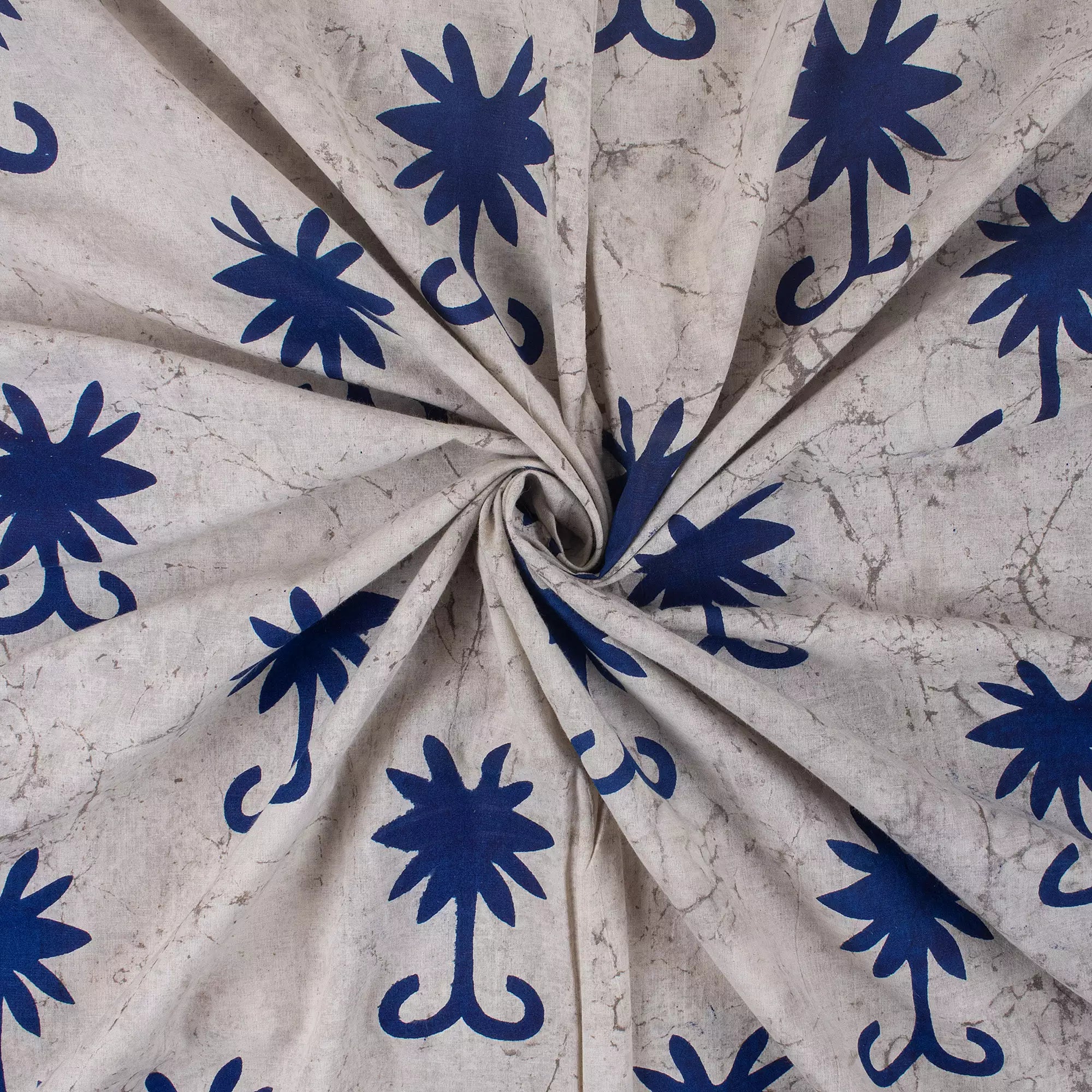 Blue Floral Block Printed Kashish Fabric for Clothing