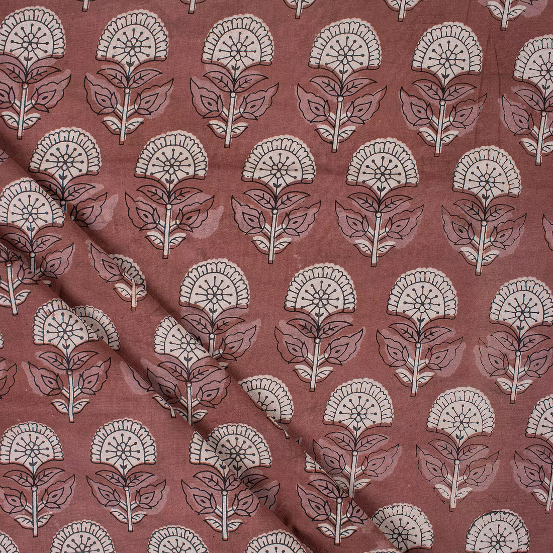 Handmade Brown Floral Cotton Kashish Fabric by Yard
