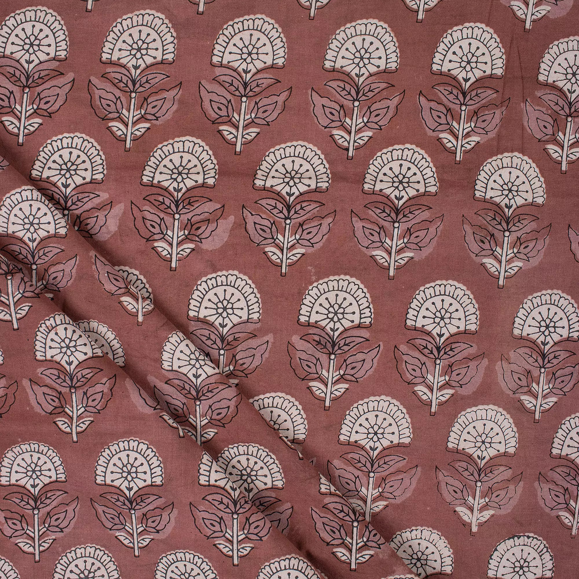 Handmade Brown Floral Cotton Kashish Fabric by Yard