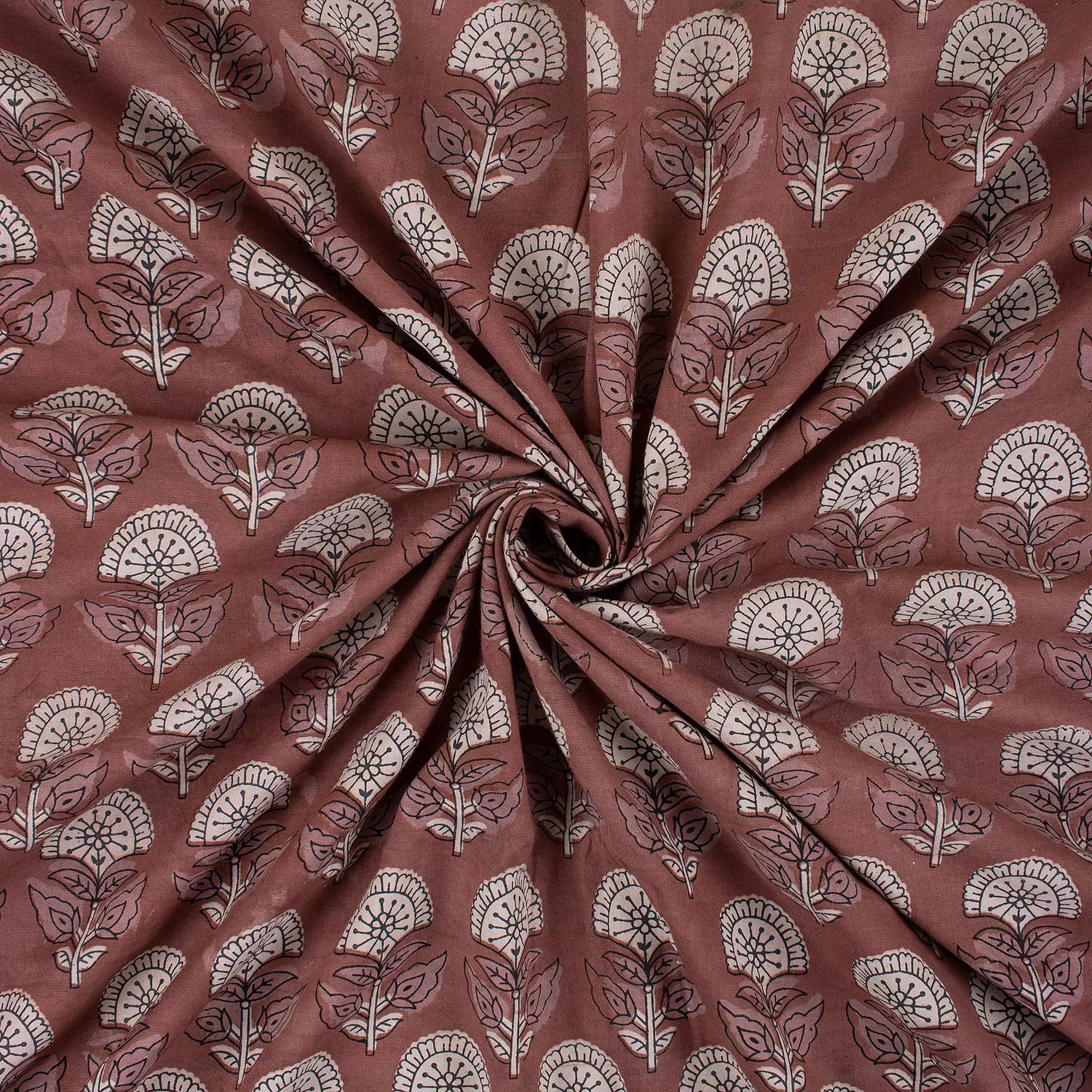 Handmade Brown Floral Cotton Kashish Fabric by Yard