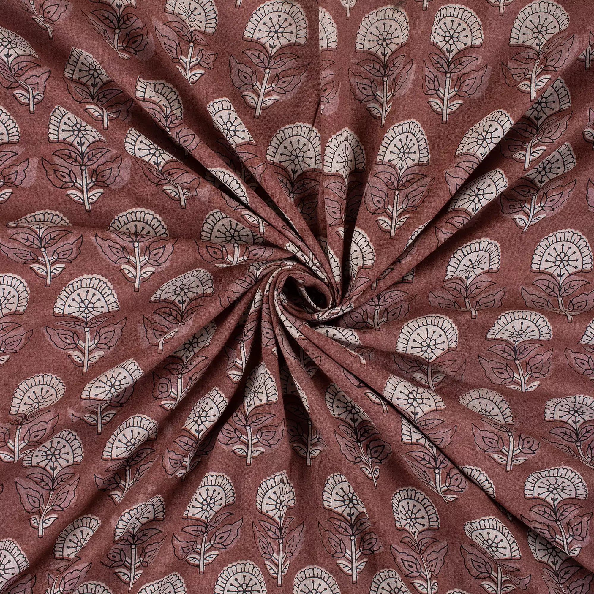 Handmade Brown Floral Cotton Kashish Fabric by Yard