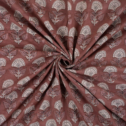 Handmade Brown Floral Cotton Kashish Fabric by Yard