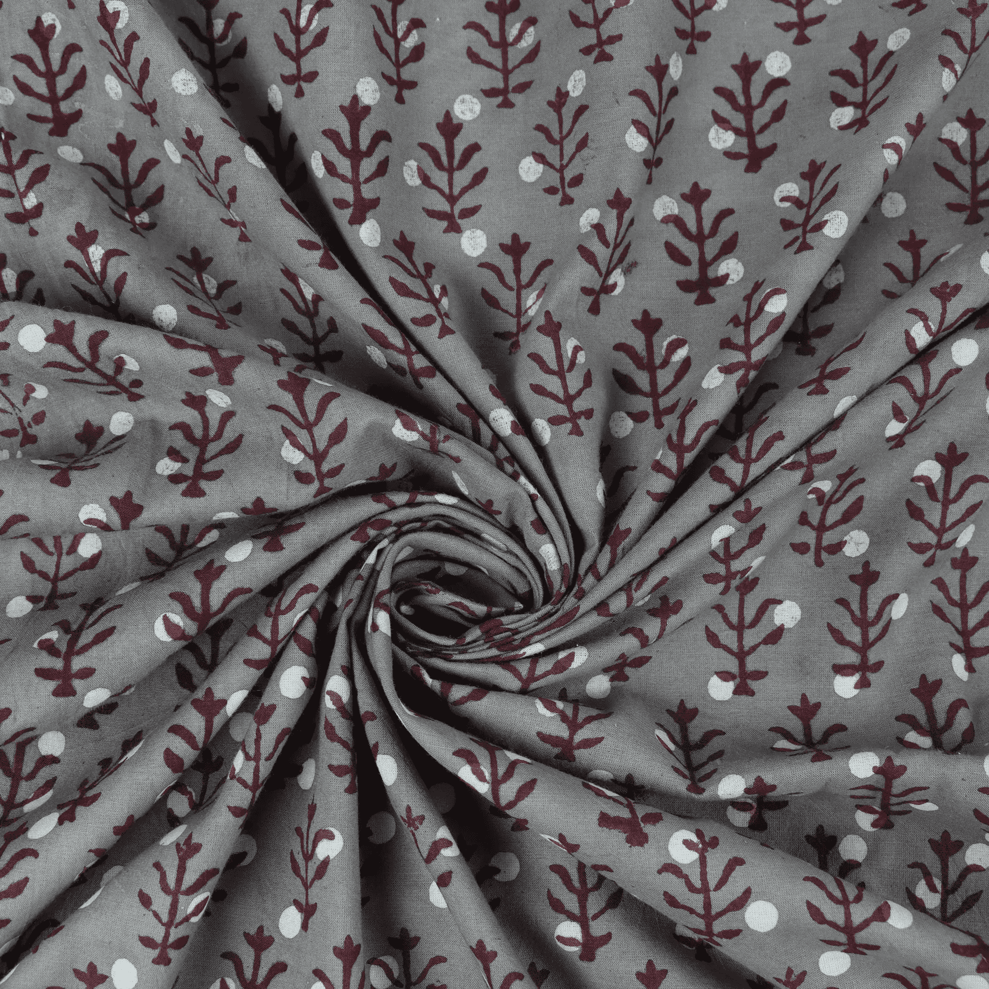 Red Leaf Cotton Abstract Print Fabric